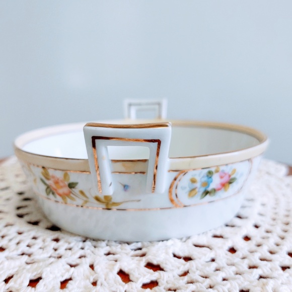 Vintage Hand Painted Nippon Trinket Butter Dish With Insert Floral W/Gold Trim - Picture 16 of 16